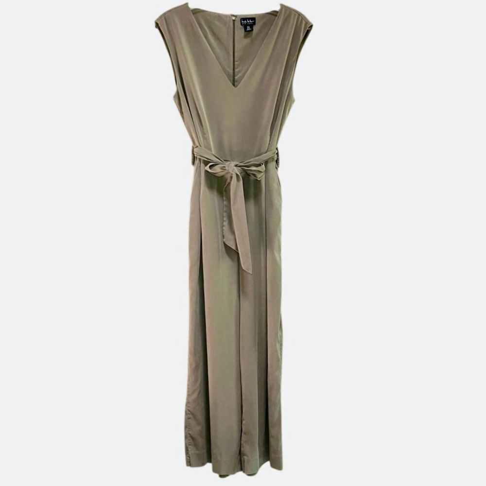 Nicole Miller V-Neck Wide Leg Cropped Jumpsuit in Olive Green Women’s 8